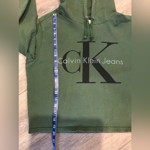 Calvin Klein Jeans Hoodie Cropped Sweatshirt Green - Picture 4 of 5